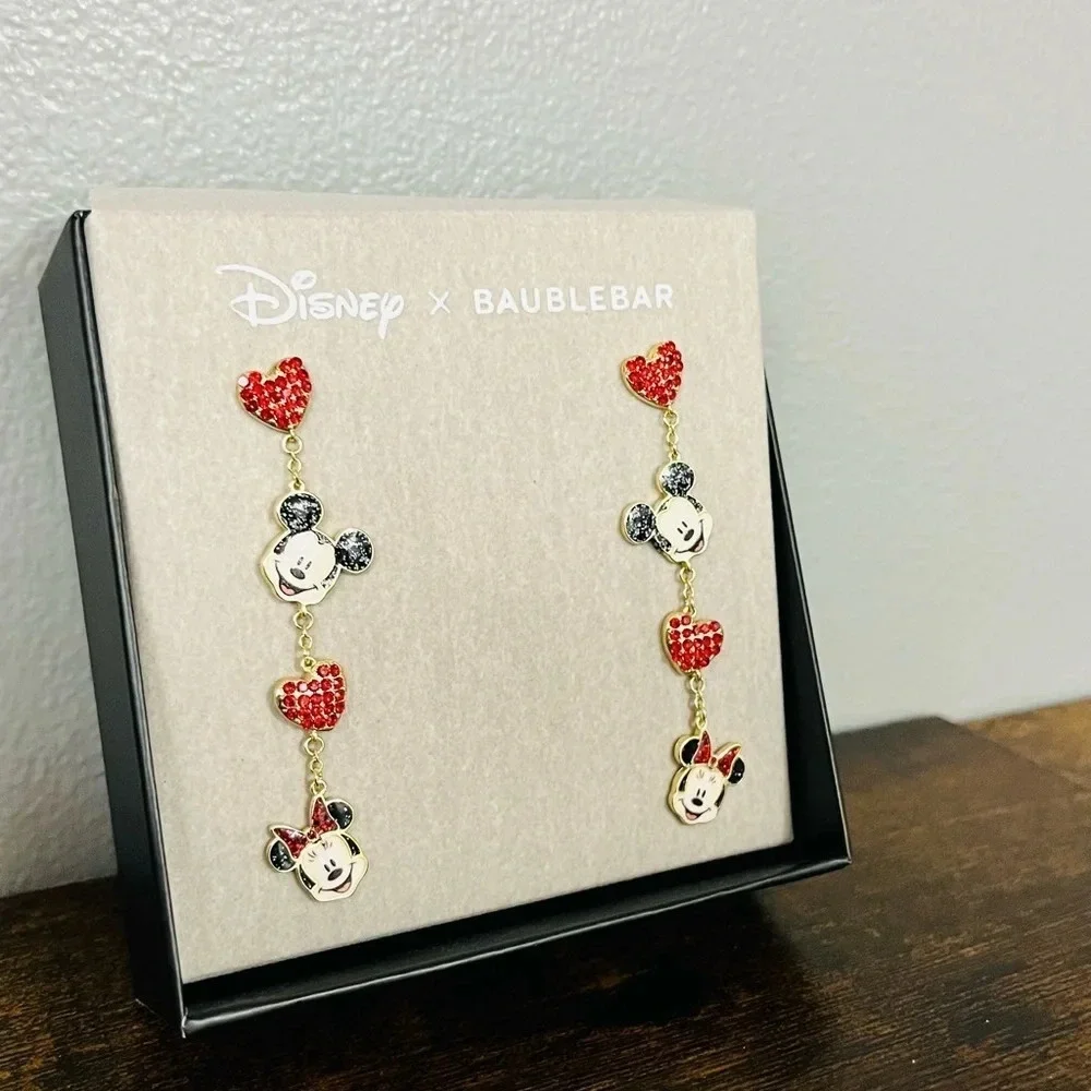 Disney x BaubleBar Mickey Mouse Heart Drop Earrings Gold Tone NWT - Picture 2 of 2